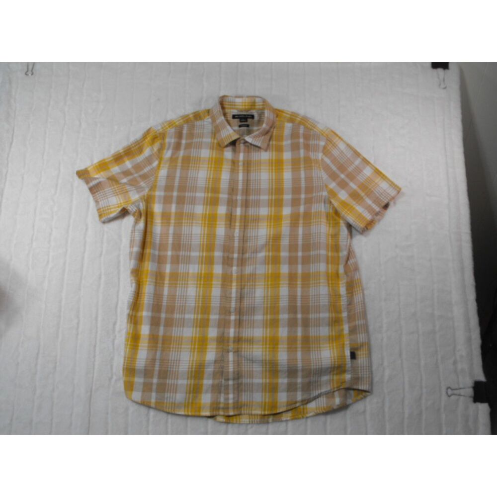 Michael Kors Slim Fit Plaid Button Shirt Mens Large 100% Cotton Short Sleeve